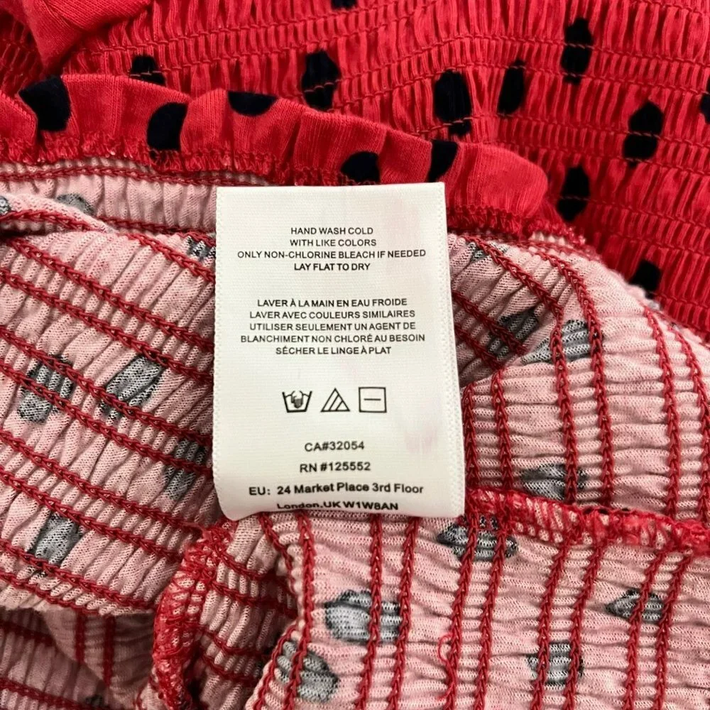 NEW ANTHROPOLOGIE DOLAN BLOUSE XL POLKA DOT SMOCK TOP RED BLACK PUFF SLEEVE NWOT - Picture 6 of 10